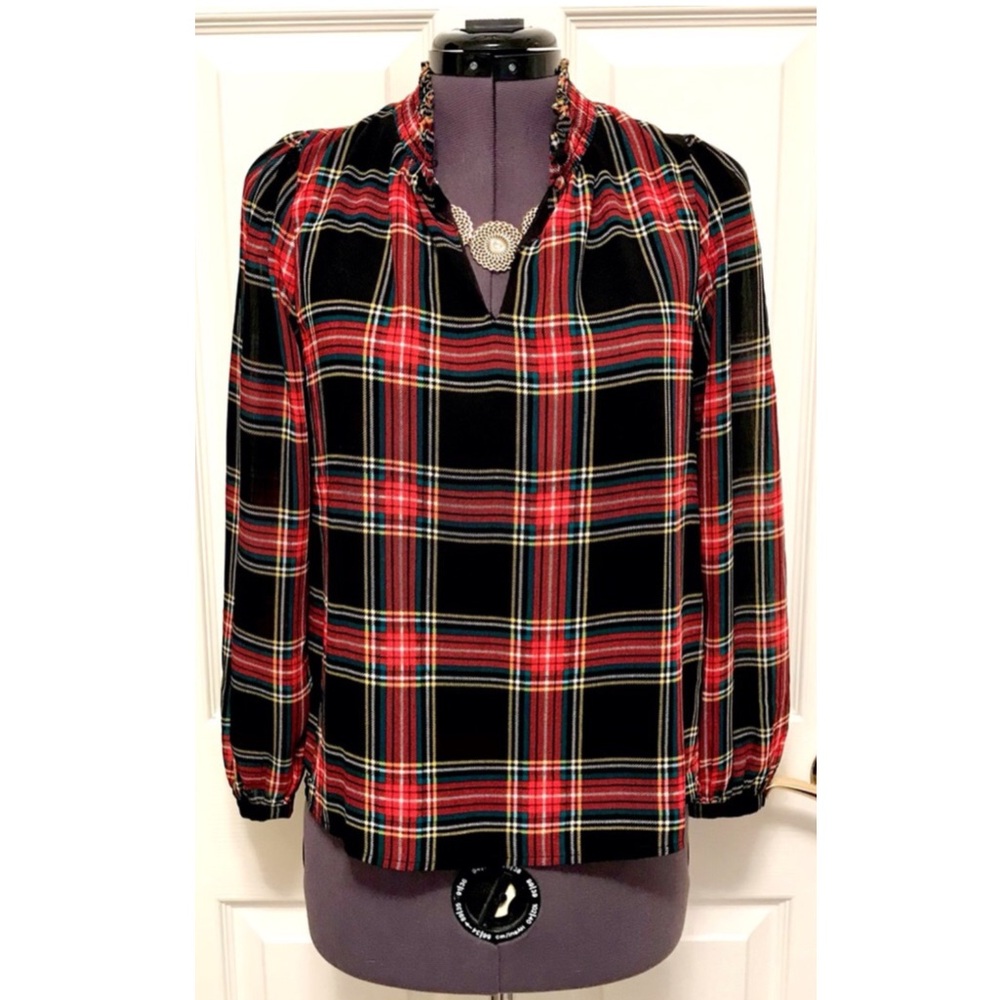 J. Crew Tartan Plaid Holiday Ready Popover Top